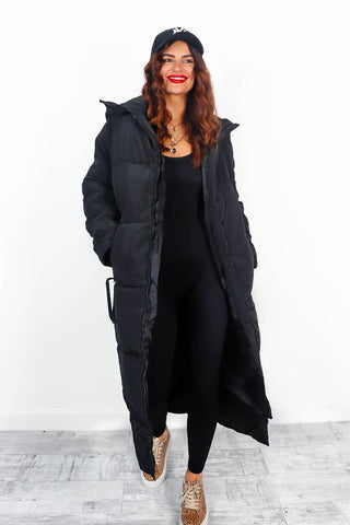 Warming Up - Black Padded Longline Oversized Puffer Coat