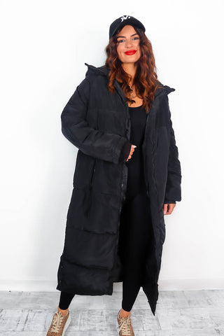 Warming Up - Black Padded Longline Oversized Puffer Coat