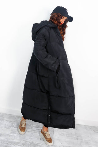 Warming Up - Black Padded Longline Oversized Puffer Coat