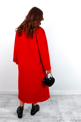 Wear Me Out - Red Oversized Long Duster Coat