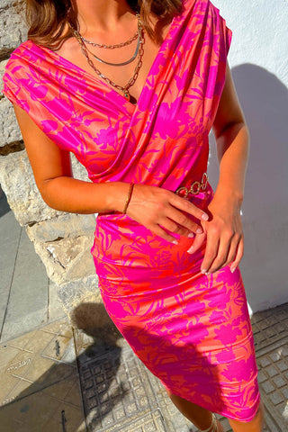 What's Not To Love? - Pink Orange Floral Bodycon Midi Dress