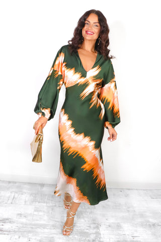 What's Your Stripe- Forest Stripe Print Midi Dress