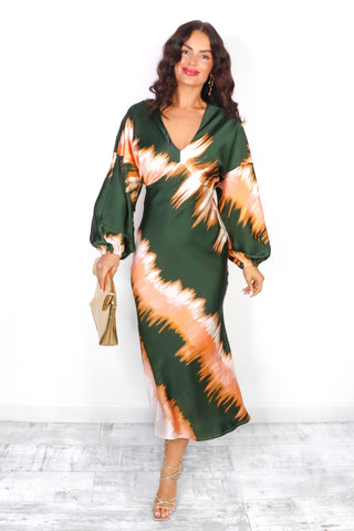 What's Your Stripe- Forest Stripe Print Midi Dress