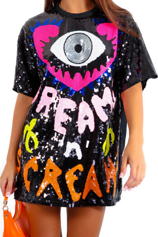 Wild Dreams - Black Multi Sequin Mini T-Shirt Dress