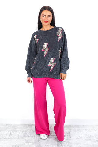 Wild Strike -  Acid Wash Leopard Pink Lighting Bolts Sweatshirt